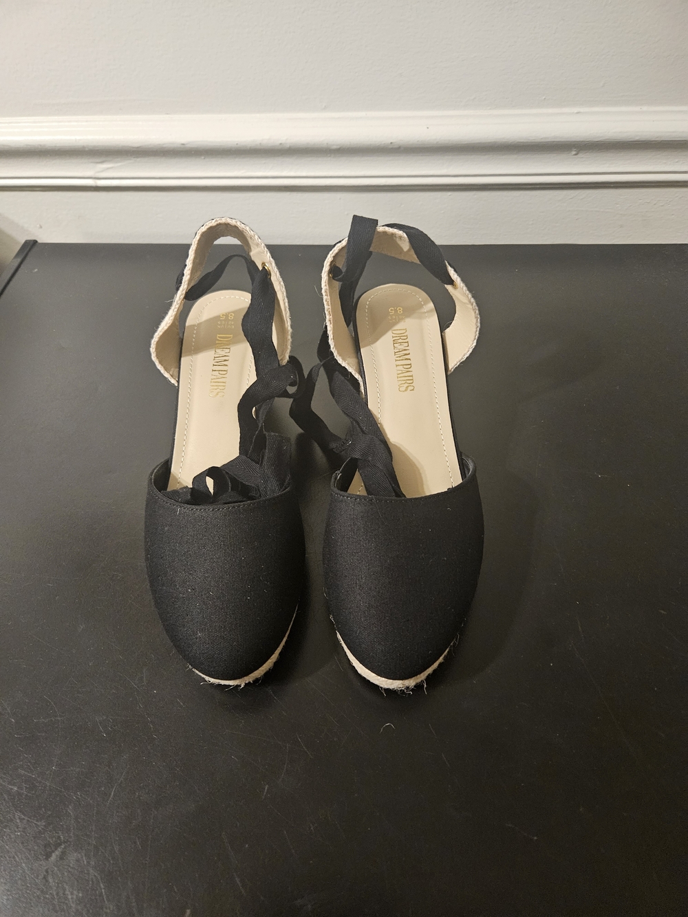 Dream Pairs Black Espadrille Tie-Back Wedges